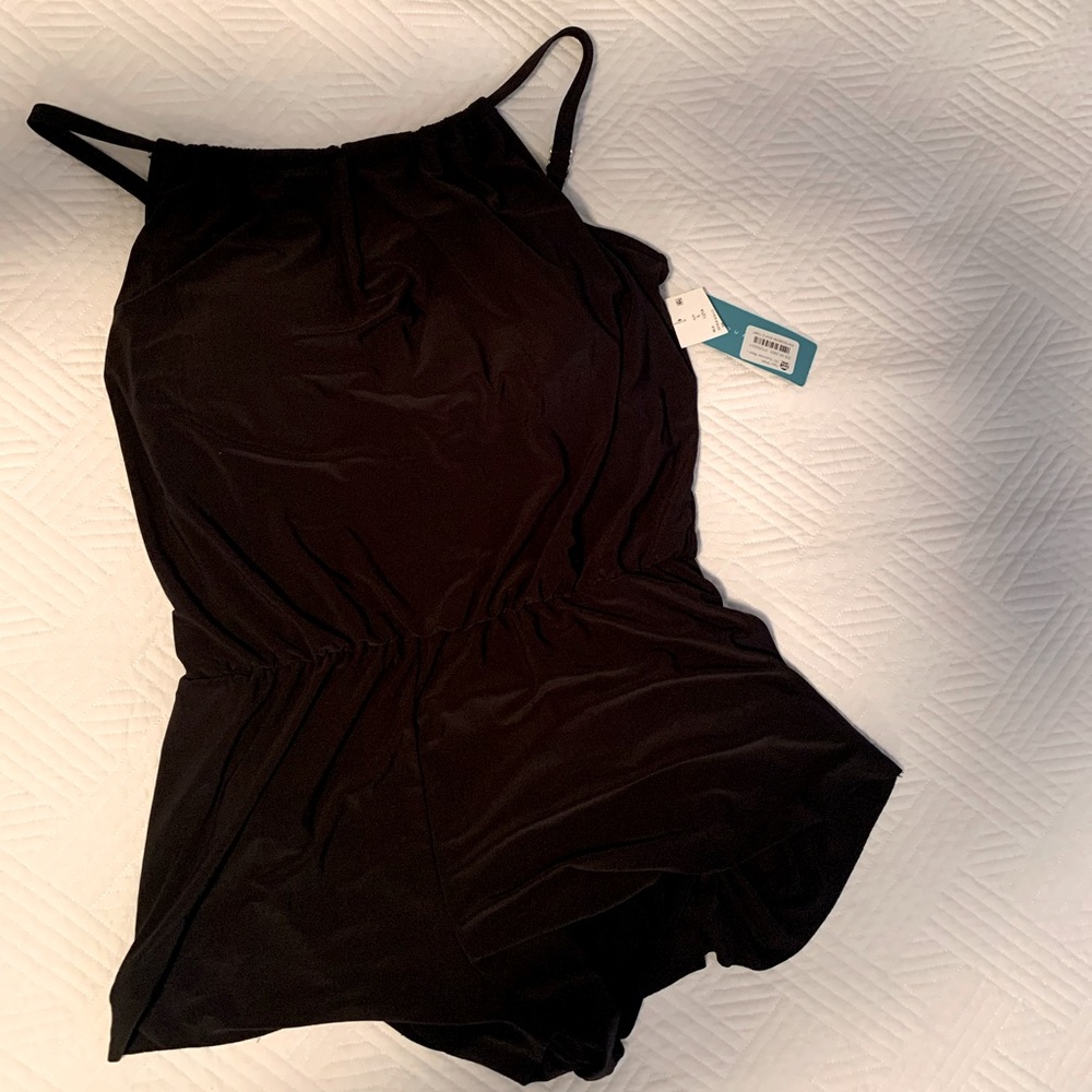 Aqua Green High Neck Swim Romper w/Pockets, Sz L